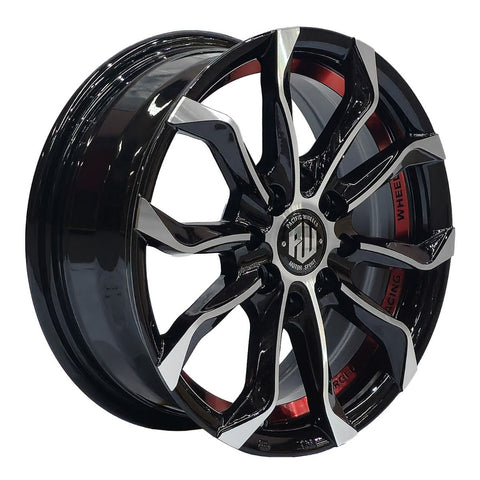 Llanta ARGUS 14x5.5, Negro mecanizado con detalles rojos, vista 1