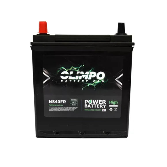 Batería Olimpo NS40FR 35 Ah 320 CCA · Positivo izquierda