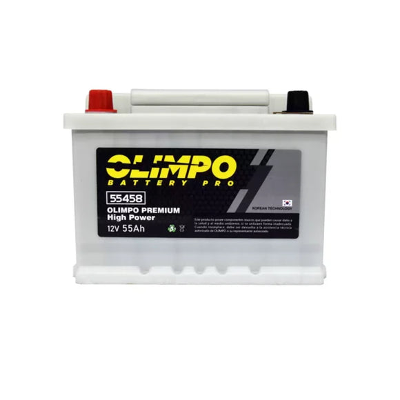 Batería Olimpo 55458 55 Ah 420 CCA · Positivo izquierda
