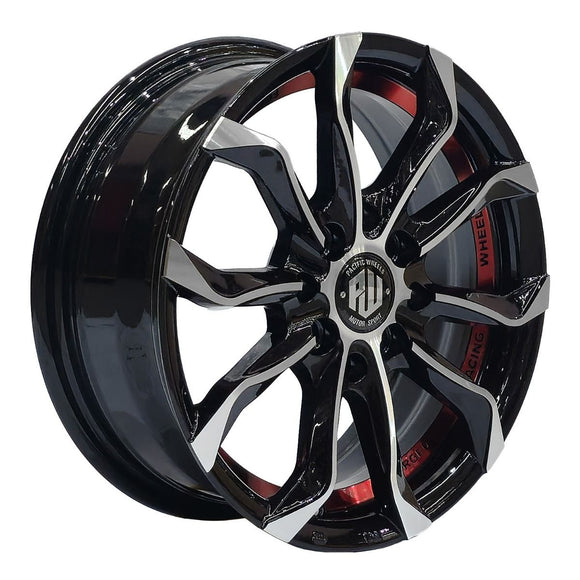 Llanta ARGUS 14x5.5, Negro mecanizado con detalles rojos, vista 1