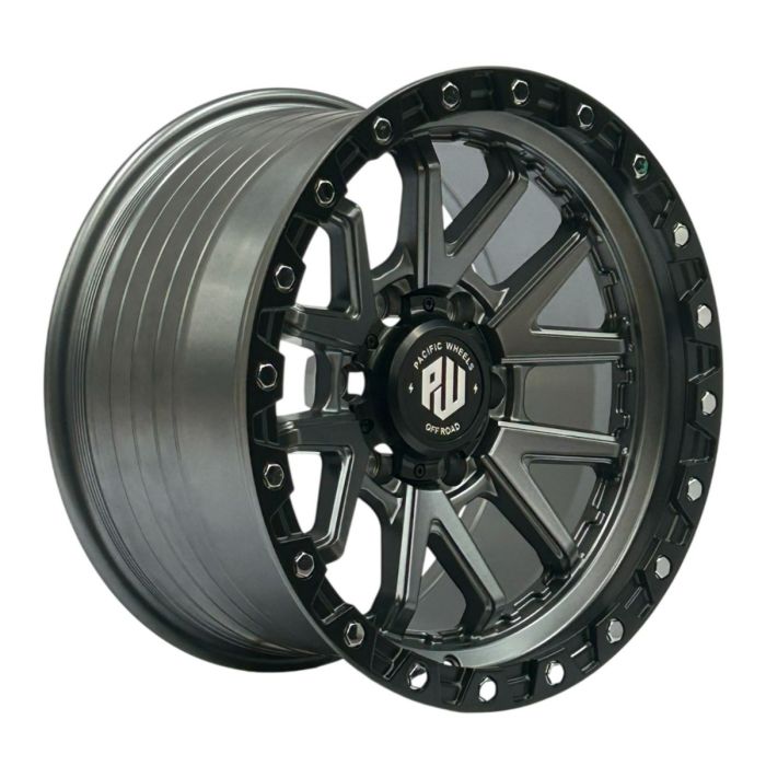 Juego de 4 llantas Cobra 17x9 · 6x139 · ET 0 · Gris con borde negro y remaches cromados