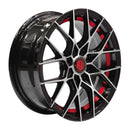 Llanta DAIYA 14x6, Negro mecanizado con detalles rojos, vista 1