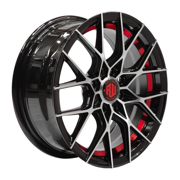 Llanta DAIYA 14x6, Negro mecanizado con detalles rojos, vista 1