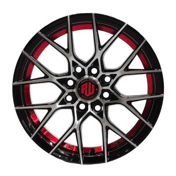Llanta DAIYA 14x6, Negro mecanizado con detalles rojos, vista 2