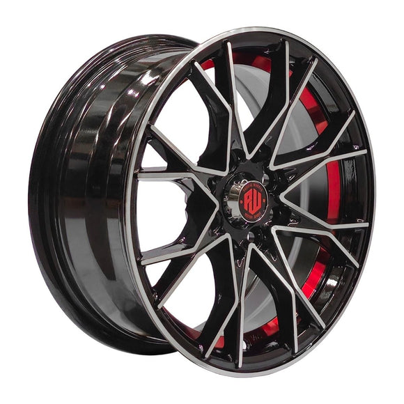 Llanta HIZ 14x6, Negro mecanizado con detalles rojos, vista 1