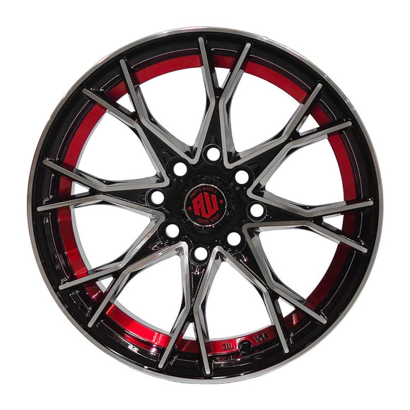 Llanta HIZ 14x6, Negro mecanizado con detalles rojos, vista 2