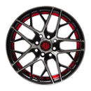 Llanta HURRACAN 14x6, Negro mate mecanizado con detalles rojos, vista 2