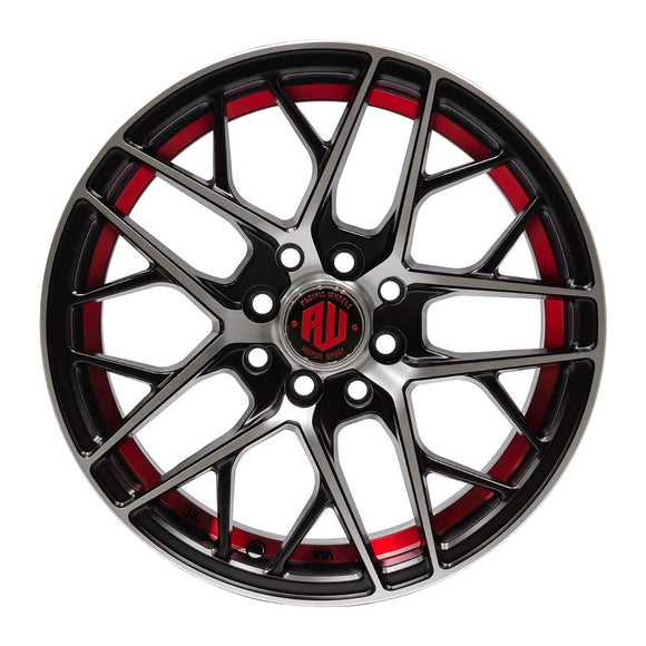 Llanta HURRACAN 14x6, Negro mate mecanizado con detalles rojos, vista 2