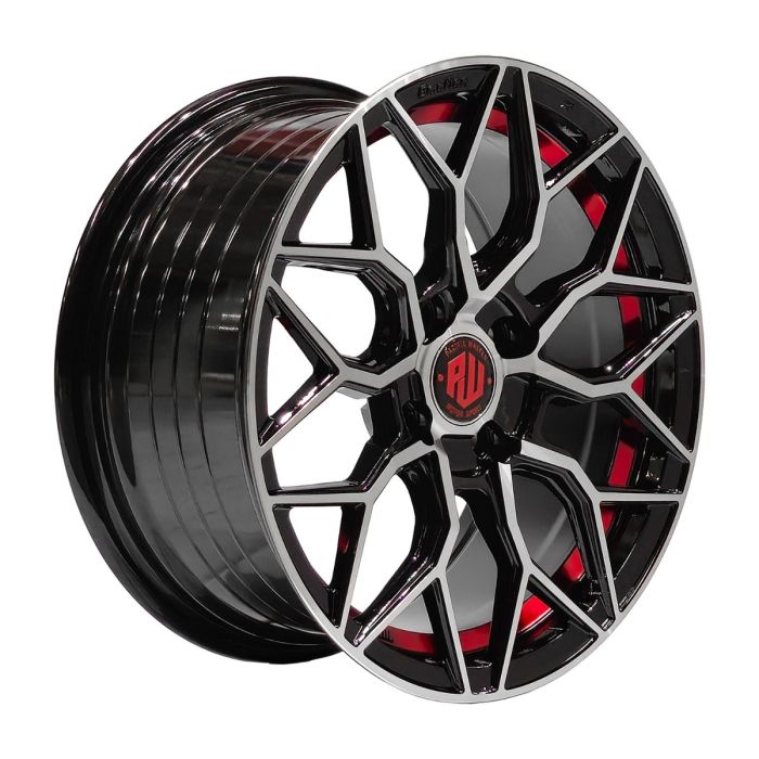 Juego de 4 llantas Karijera 15x7 · 4x100 · ET 35 · Negro mecanizado con rebajes rojos