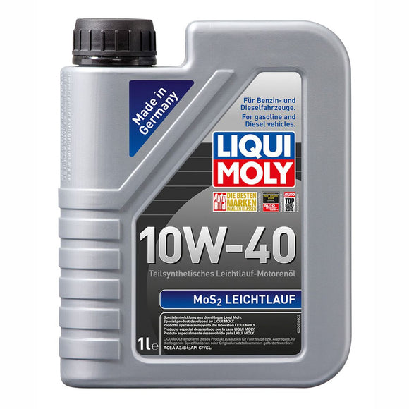 Aceite Liqui Moly MoS2 Leichtlauf 10W-40 1 L — imagen referencial sobre fondo blanco