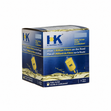 Filtro de combustible para bencina HK — empaque referencial de la marca, sin código de modelo