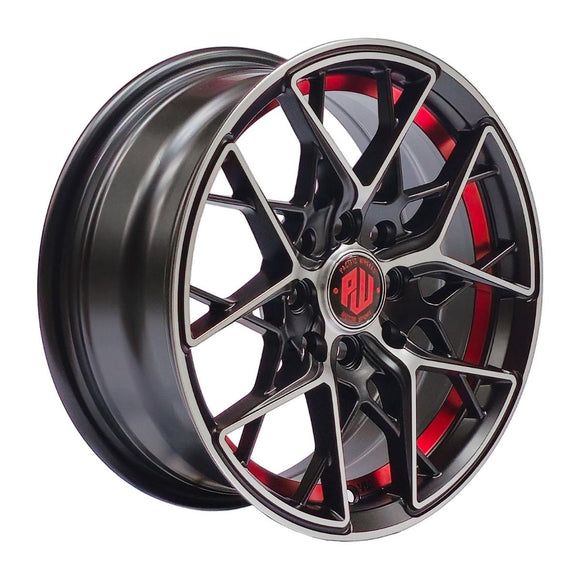 Llanta MIGLIA 14x6, Negro mate mecanizado con detalles rojos, vista 1