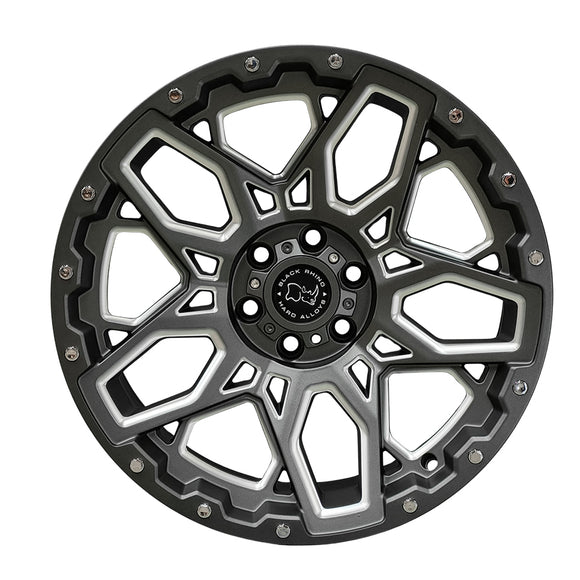 Juego de 4 llantas RHINO-SHRAPNEL 18x9 · 6X139 · ET 0 · Gris grafito mate con blanco mate