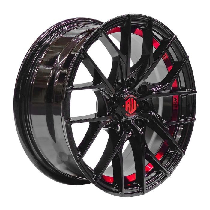 Juego de 4 llantas Tornado 15x6.5 · 4x100/4x114 · ET 35 · Negro con rebajes rojos