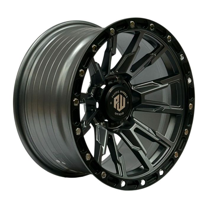 Juego de 4 llantas Trigger 17x9 · 6x139 · ET 0 · Gris con borde negro y remaches cromados