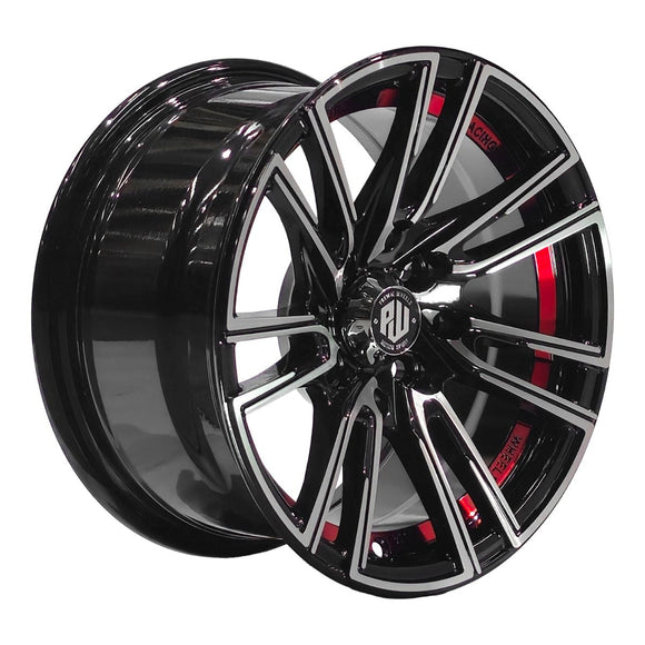 Llanta CHUKYO 13x7, Negro mecanizado con detalles rojos, vista 1