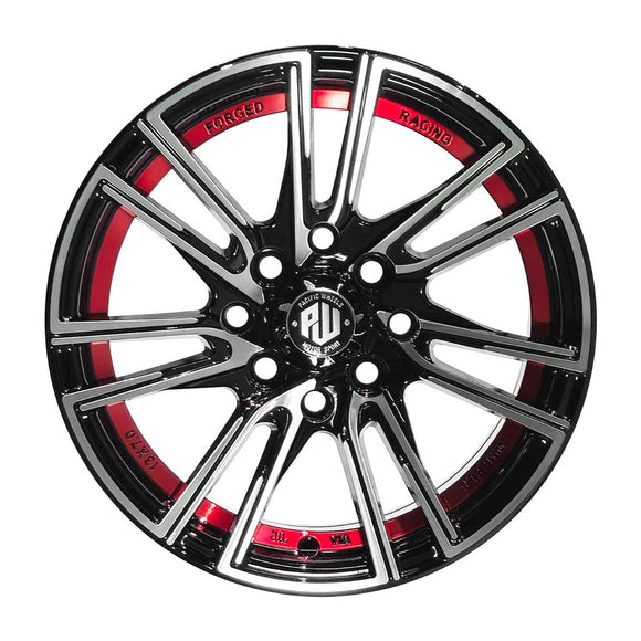 Llanta CHUKYO 13x7, Negro mecanizado con detalles rojos, vista 2