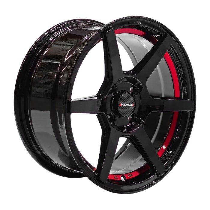 Juego de 4 llantas Vnrace 15x7.25 · 4x100 · ET 30 · Negro con rebajes rojos